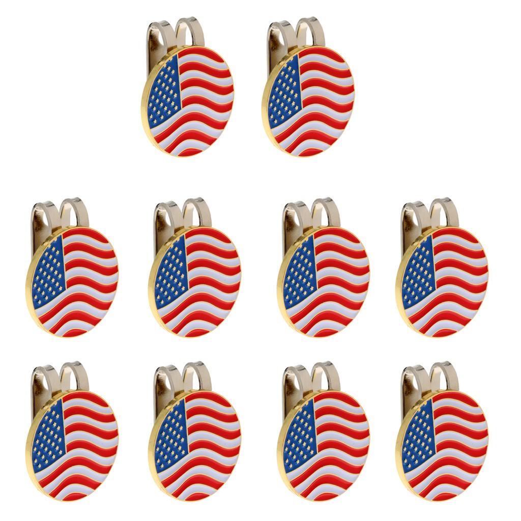 10 Pieces USA Flag Metal Golf Ball Marker with Magnetic Hat Clip Golfer Gift