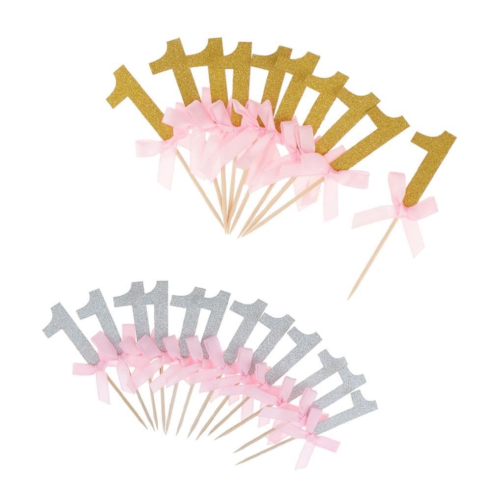 24 Glitter Gold Silver Number One Cake Cupcake Topper Pick Kid 1st Birthday