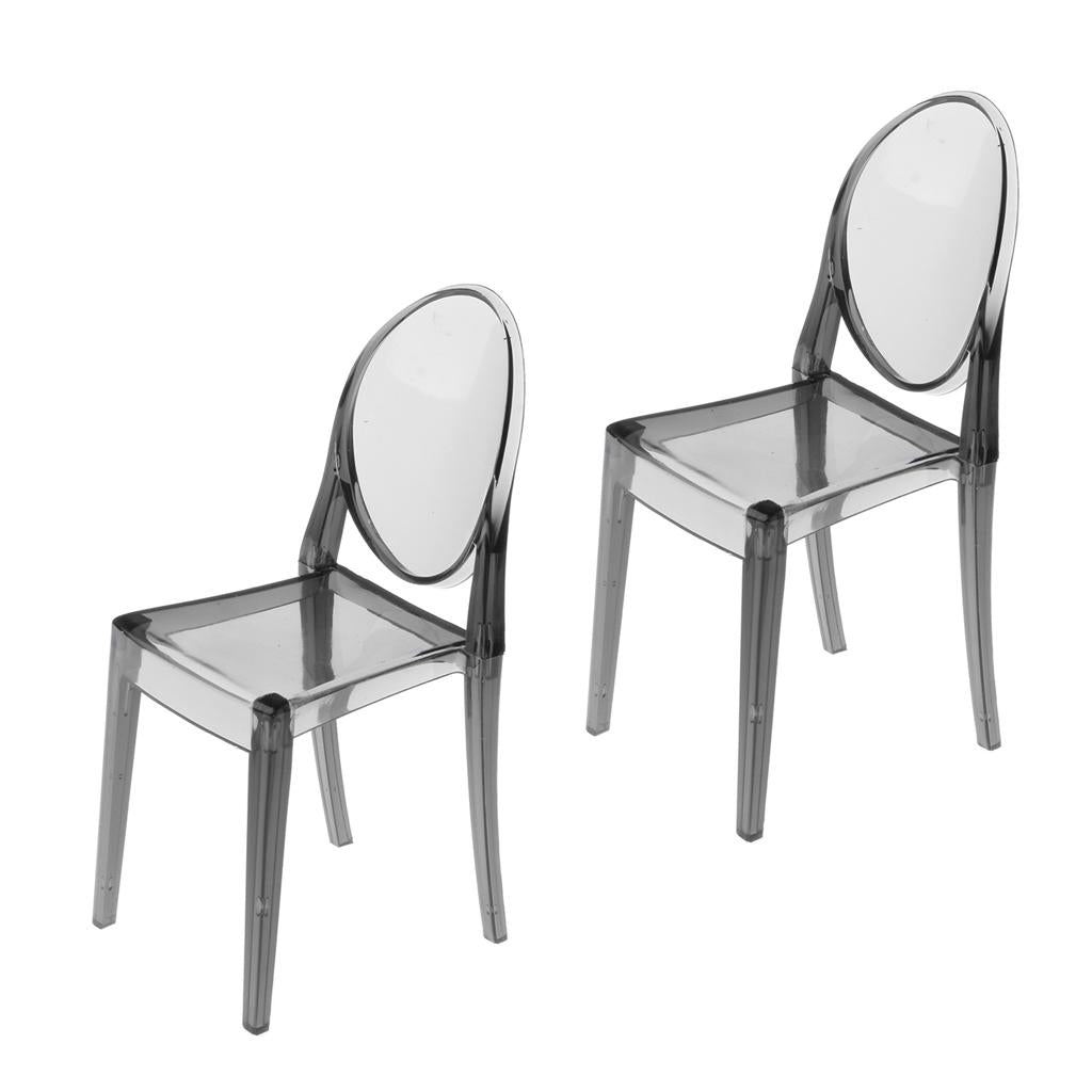 2 Pieces 1/6 Plastic Dining Chair Furniture for Girl Doll Gray Chair