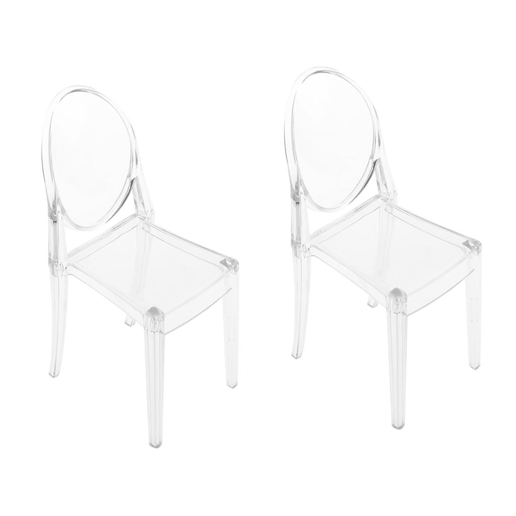 2 Piece 1/6 Plastic Dining Chair Furniture for Doll Clear Chair