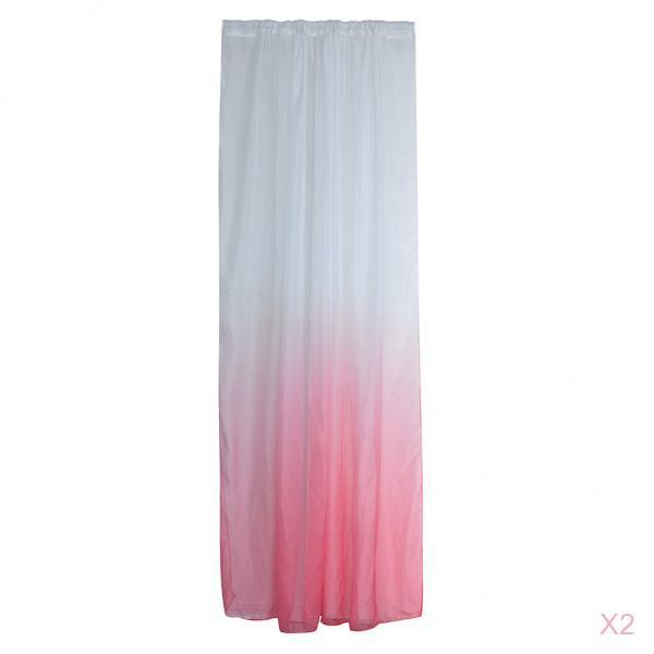2Pcs Window Tulle Voile Gradient Color Curtain Panel 100*200cm Pink