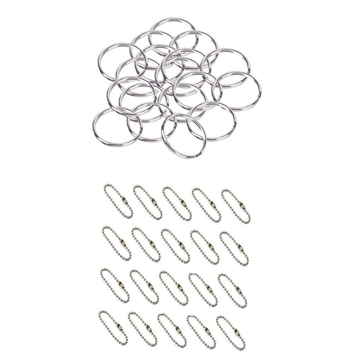 20pcs 10cm Ball Chain+50pcs Split Key Rings 25mm Scrapbooking Key Chains DIY