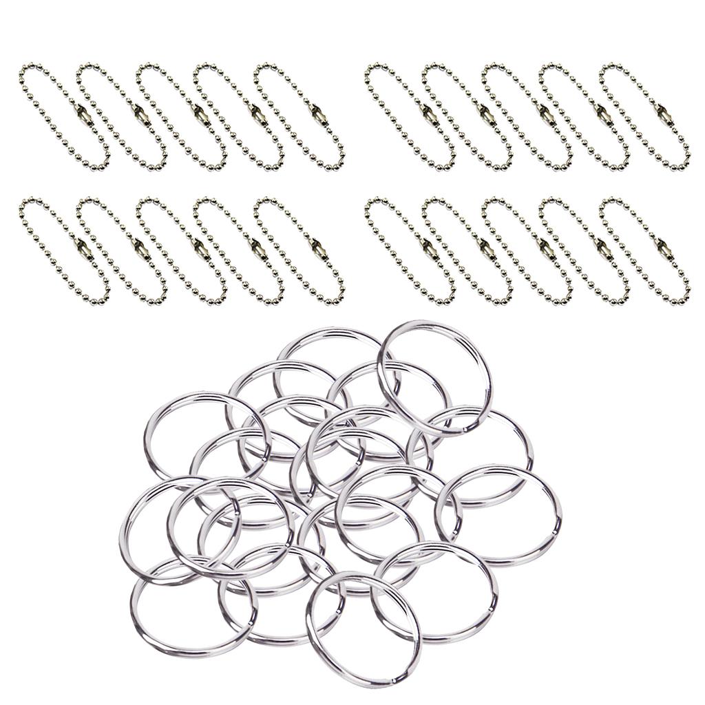 20pcs 10cm Ball Chain+50pcs Split Key Rings 25mm Scrapbooking Key Chains DIY
