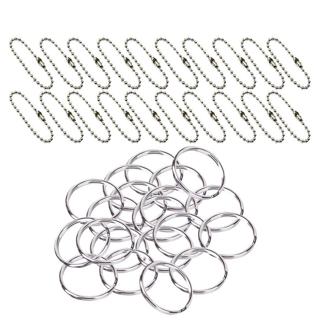 20pcs 10cm Ball Chain+50pcs Split Key Rings 25mm Scrapbooking Key Chains DIY