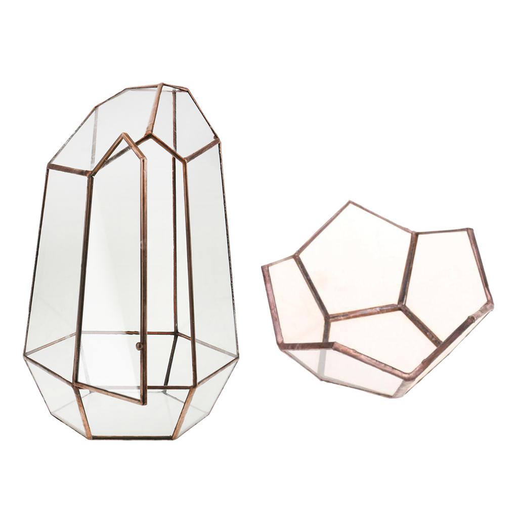 2 Pieces Glass Geometric Terrarium Succulent Plant Planter Jewelry Holder