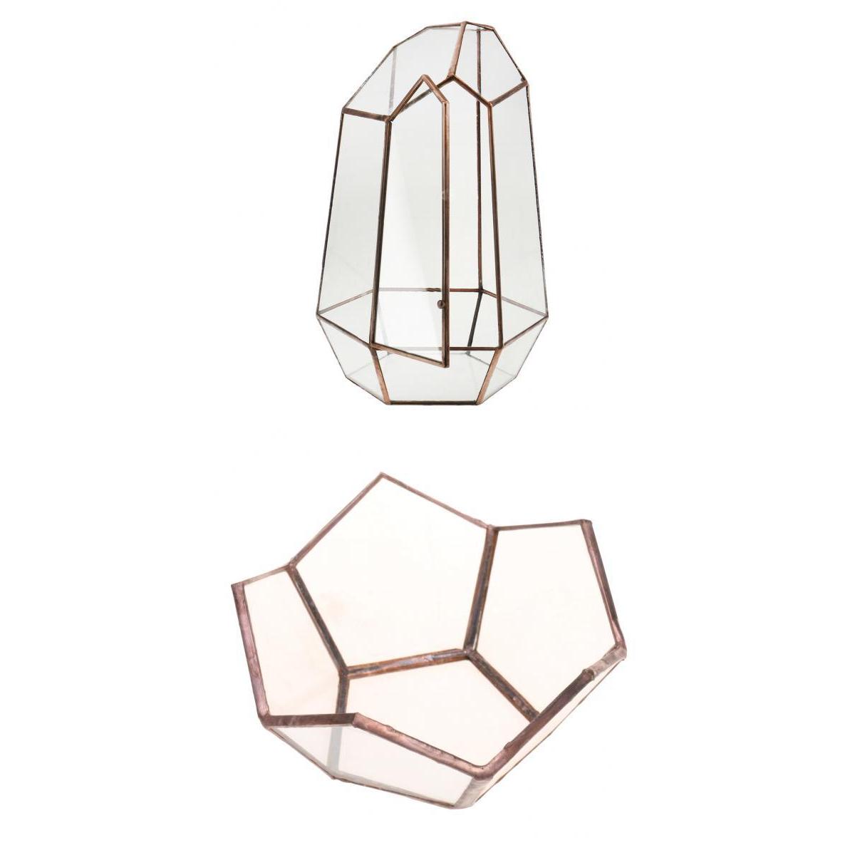 2 Pieces Glass Geometric Terrarium Succulent Plant Planter Jewelry Holder