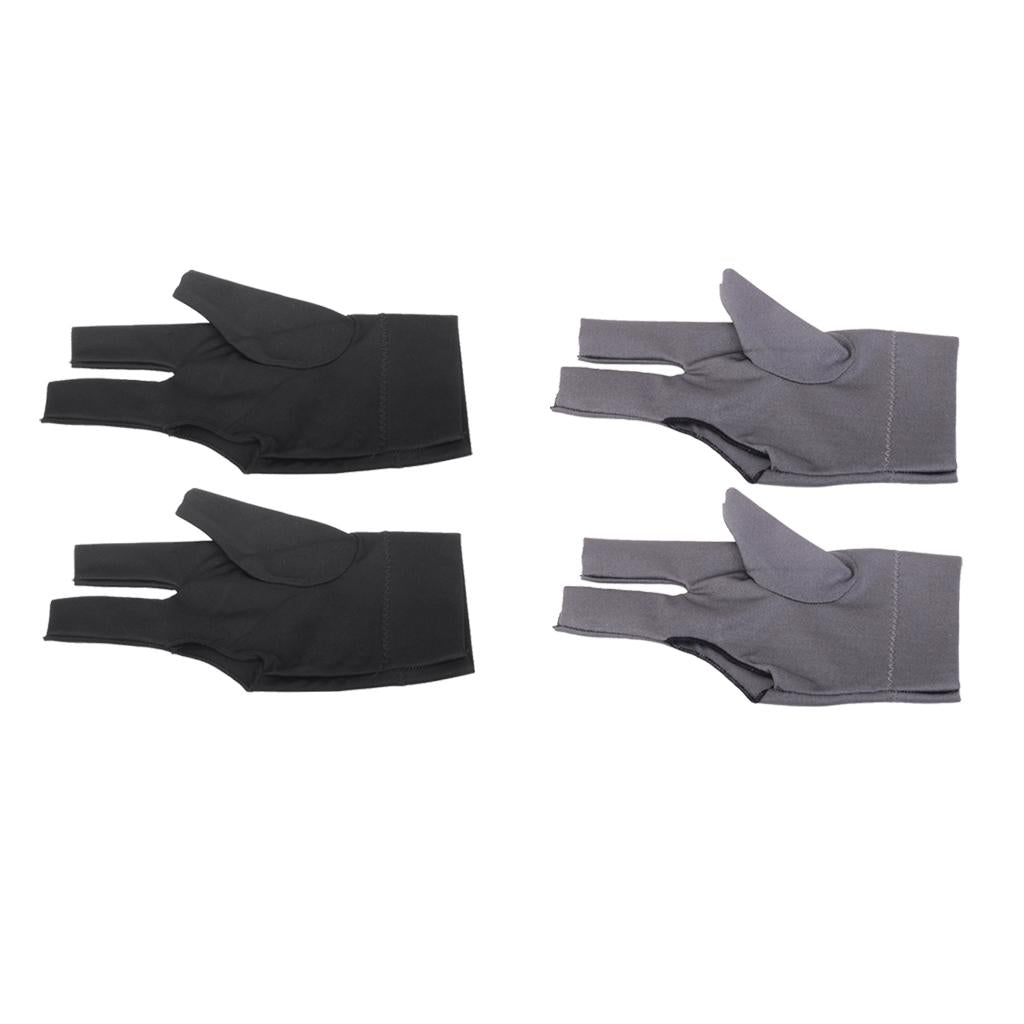 4 Pieces Professional Billiard Left Hand Three Finger Glove Black & Grey