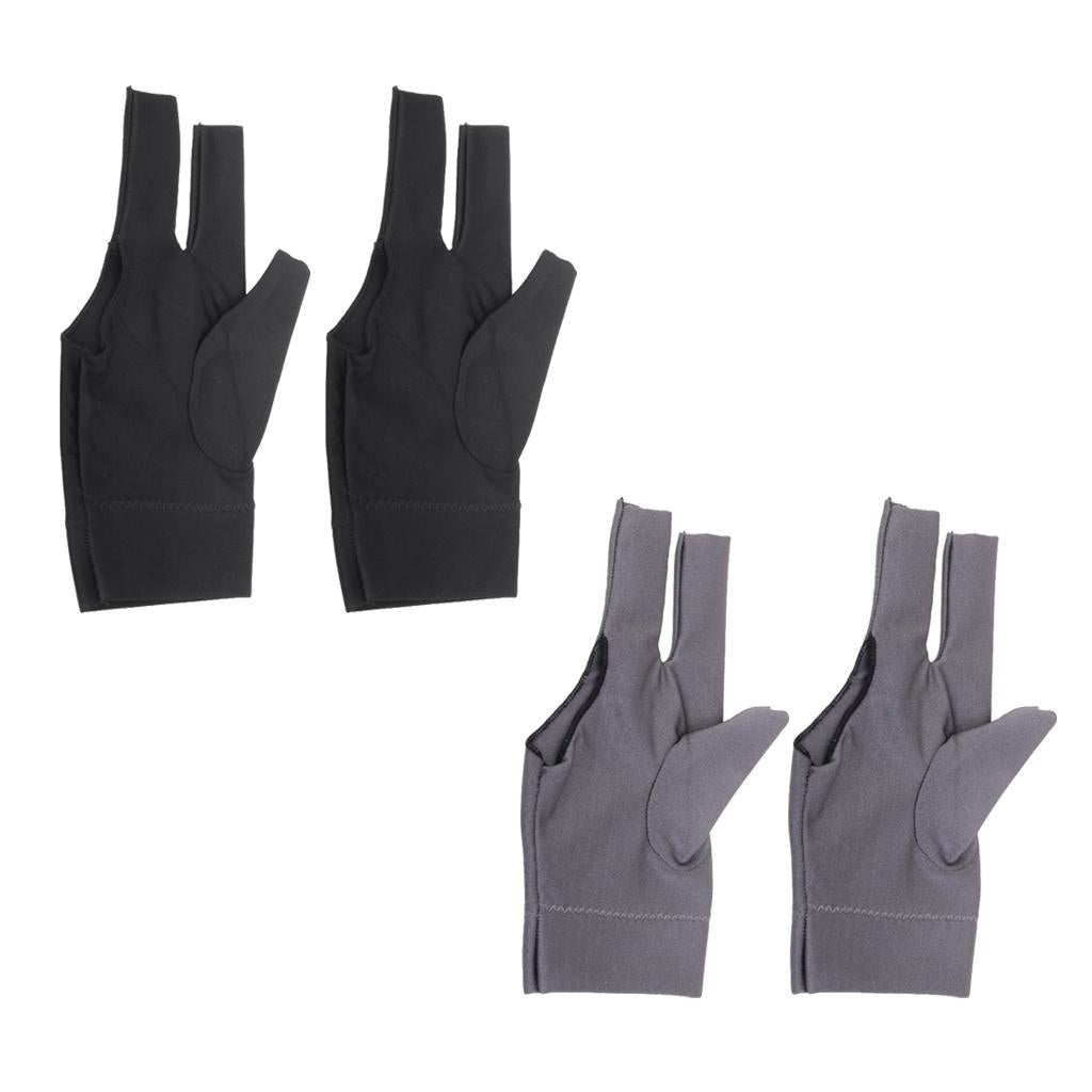 4 Pieces Professional Billiard Left Hand Three Finger Glove Black & Grey