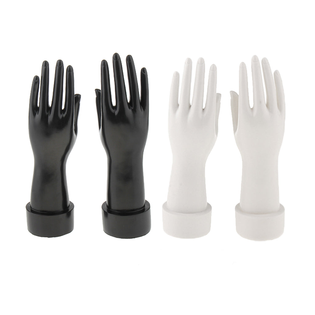 2 Pairs Female Mannequin Hand for Jewelry Bracelet Glove Display Black White