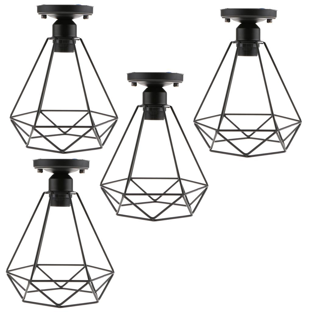 4pcs Black Wire Diamond Loft Pendant Ceiling Light Cage Lamp Shade 110-220V