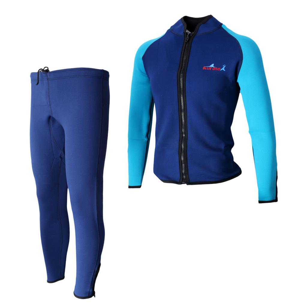 2mm Neoprene Wetsuit Jacket & Pants Scuba Diving Surfing Suits XL Navy Blue