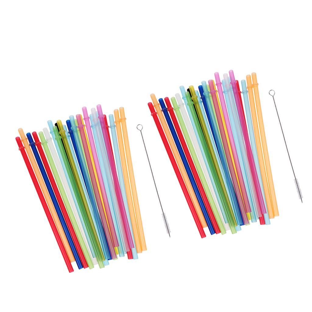 50x Colorful Reusable Hard Drinking Jar Straws +2x Cleaning Brush Home Party