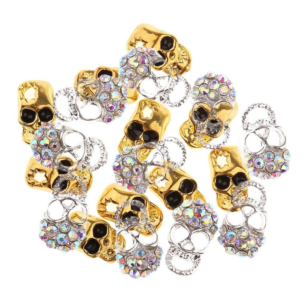 20 Pieces 3D Crystal Rhinestone Skull Metal Nail Art Tips Decoration Jewelry