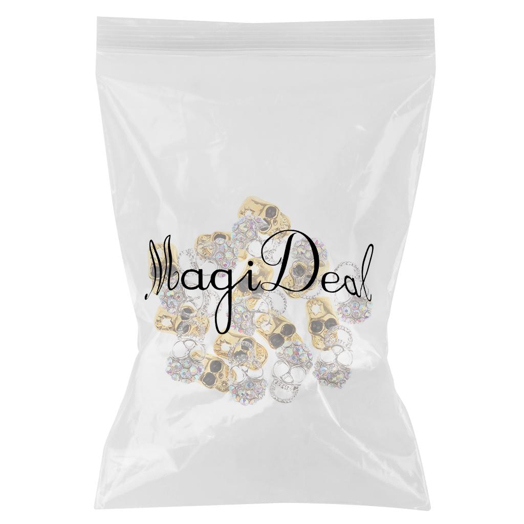 20 Pieces 3D Crystal Rhinestone Skull Metal Nail Art Tips Decoration Jewelry