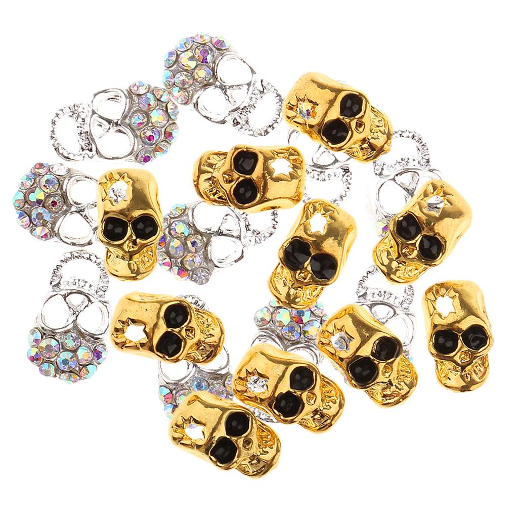 20 Pieces 3D Crystal Rhinestone Skull Metal Nail Art Tips Decoration Jewelry