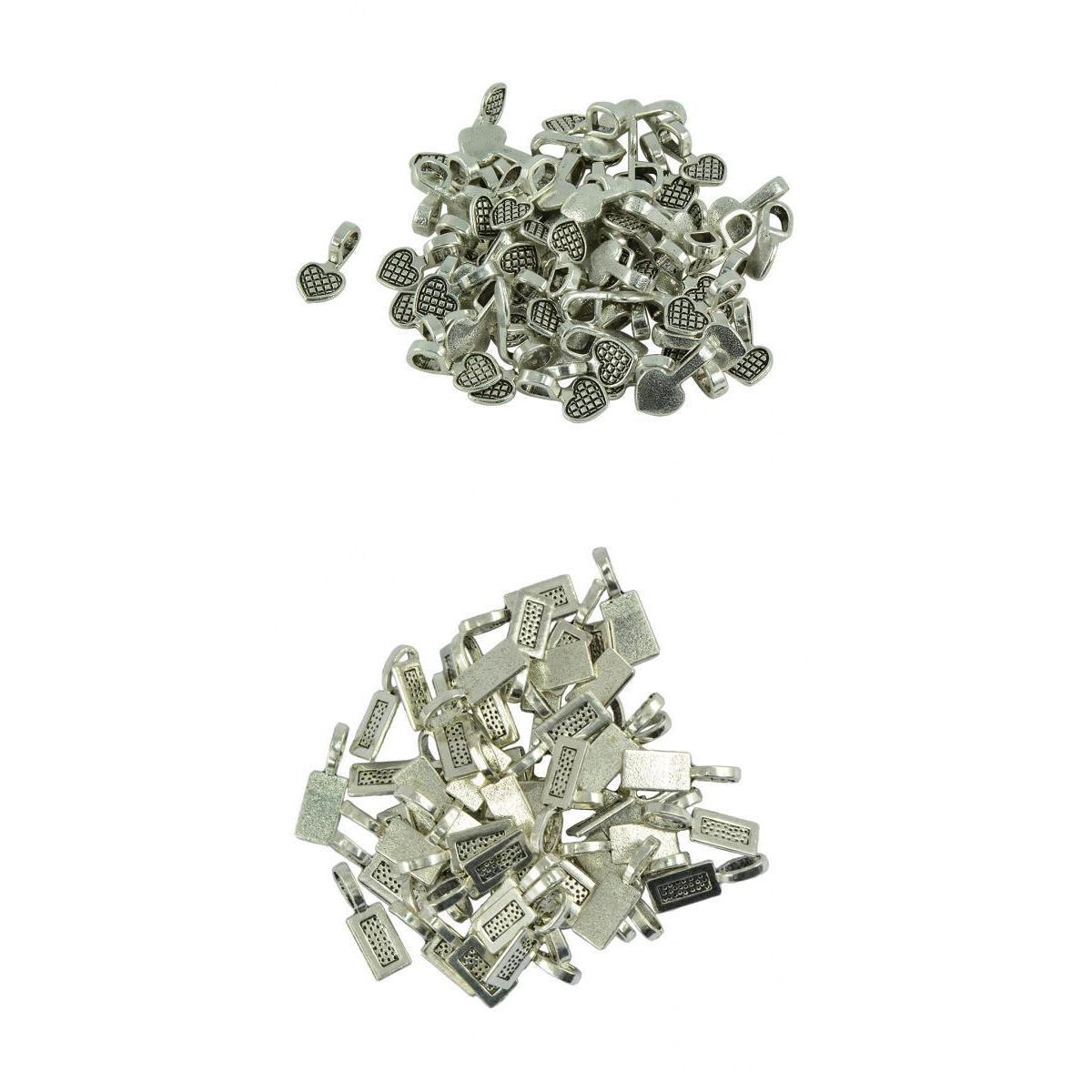150pcs Antique Silver Rectangle Heart Glue on Bails Setting Craft Tag Bails