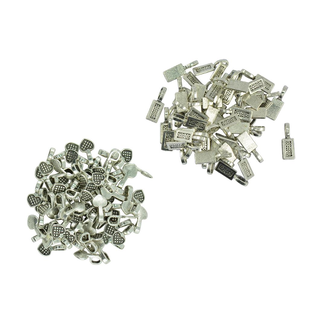 150pcs Antique Silver Rectangle Heart Glue on Bails Setting Craft Tag Bails