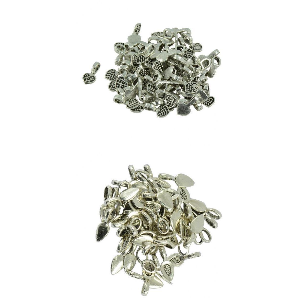 200pcs Antique Silver Leaf Heart Shape Charms Glue on Bails Pendant Findings
