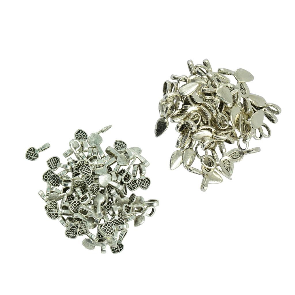 200pcs Antique Silver Leaf Heart Shape Charms Glue on Bails Pendant Findings