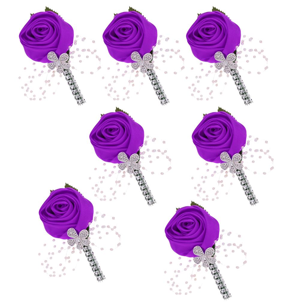 7 Pieces Artificial Flower Wedding Corsage Boutonniere Bridal Groom Brooch
