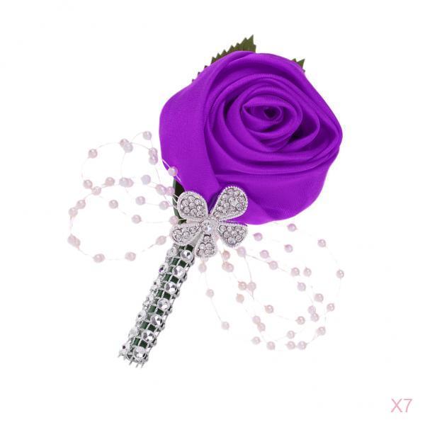 7 Pieces Artificial Flower Wedding Corsage Boutonniere Bridal Groom Brooch