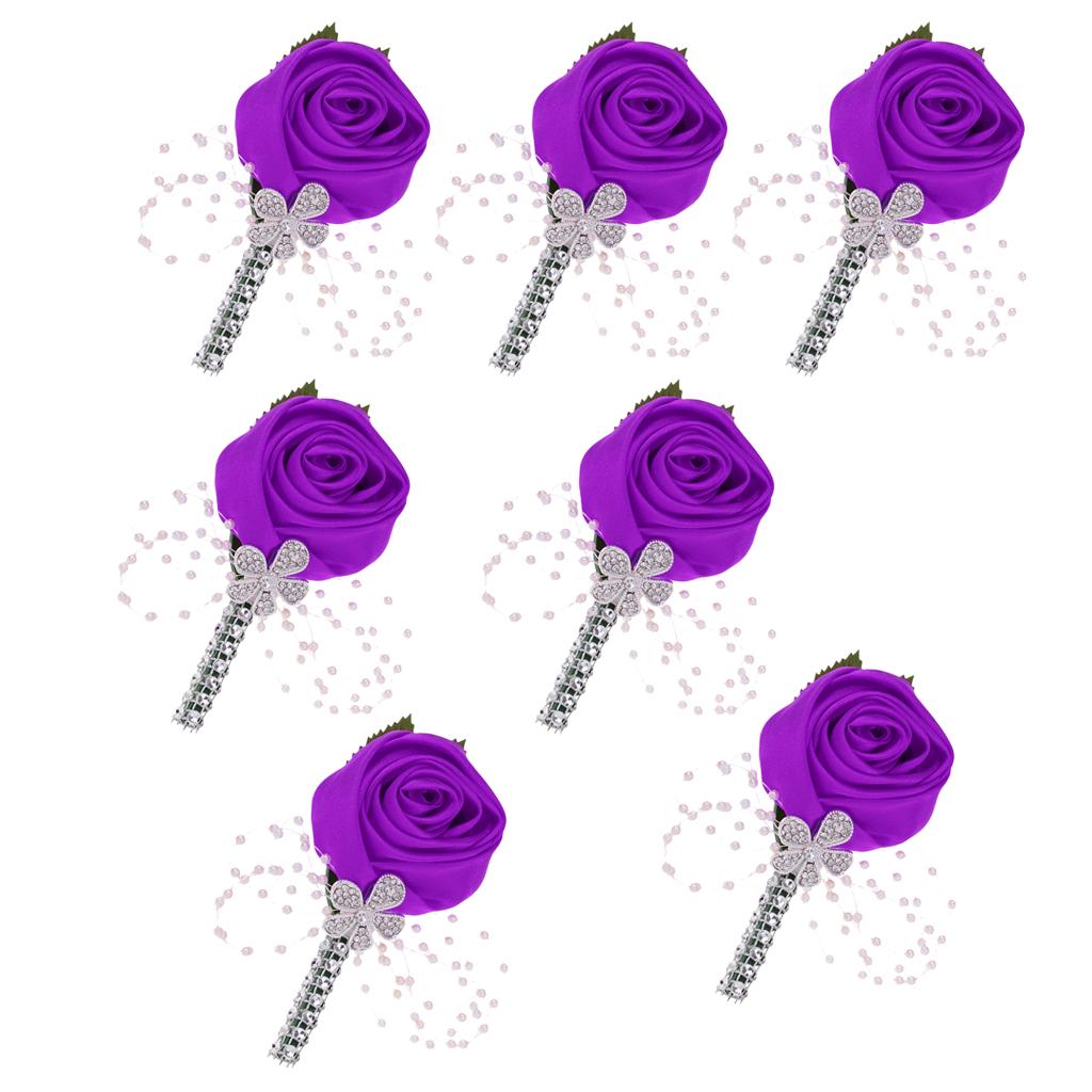 7 Pieces Artificial Flower Wedding Corsage Boutonniere Bridal Groom Brooch