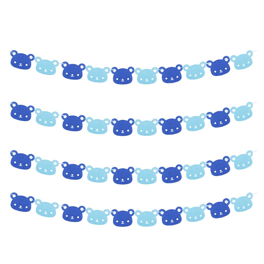 4 Pieces Baby Shower Bunting Garlands Hanging Banner 10 Flags Blue Bear