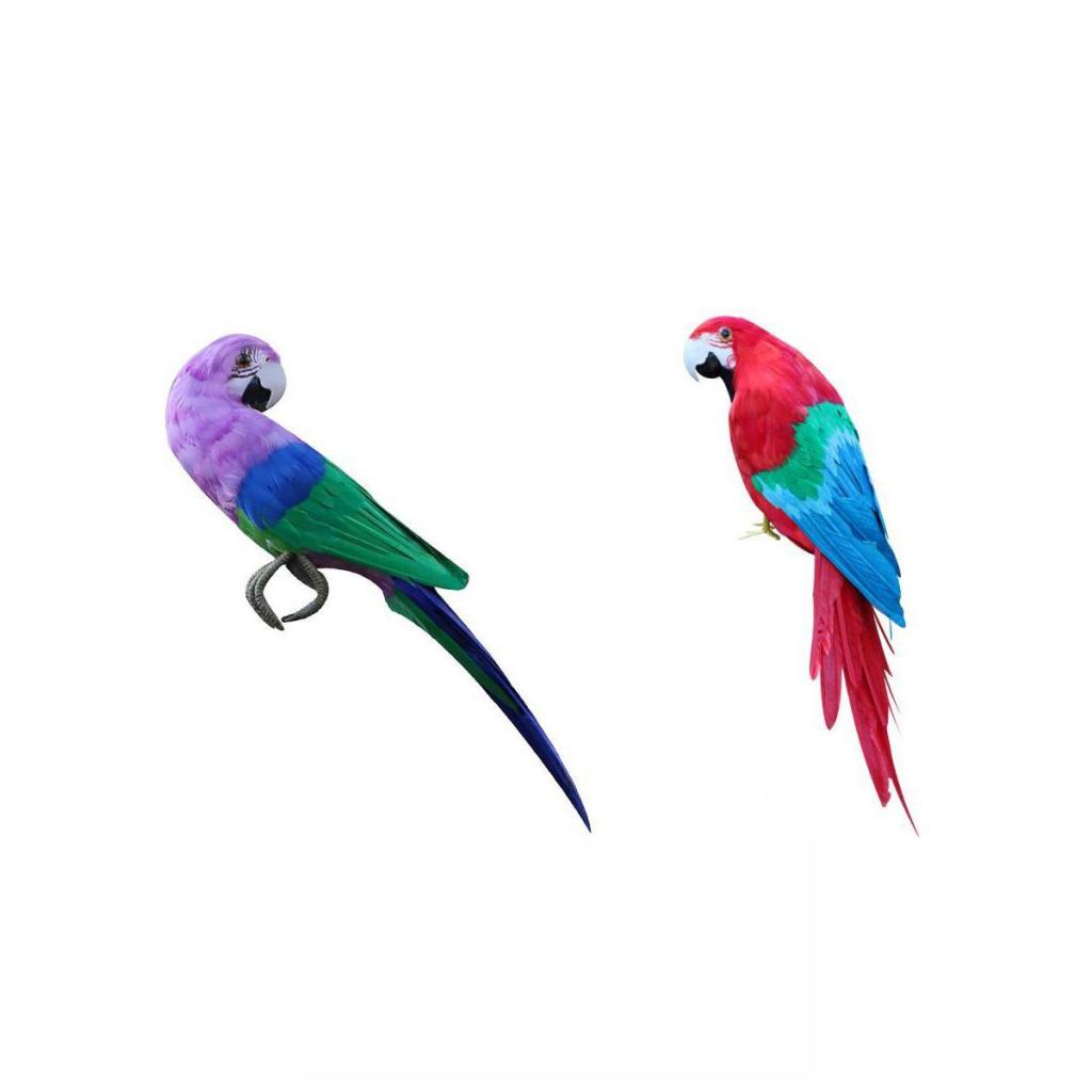 2 Piece Artificial Parrots Feathered Realistic Garden Home Decor Ornament
