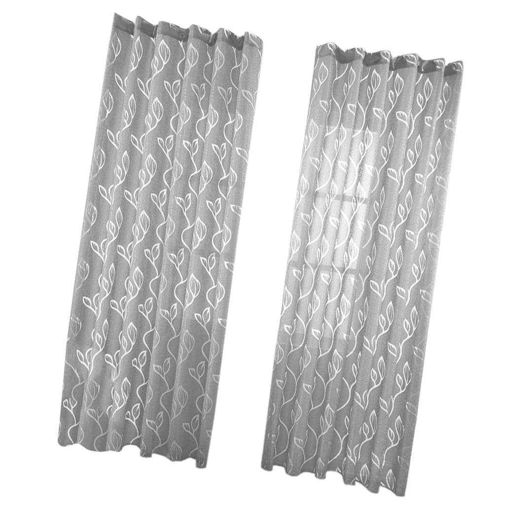2Pcs Window Tulle Voile Bubble Leaf Curtain Panel 100x270cm Gray
