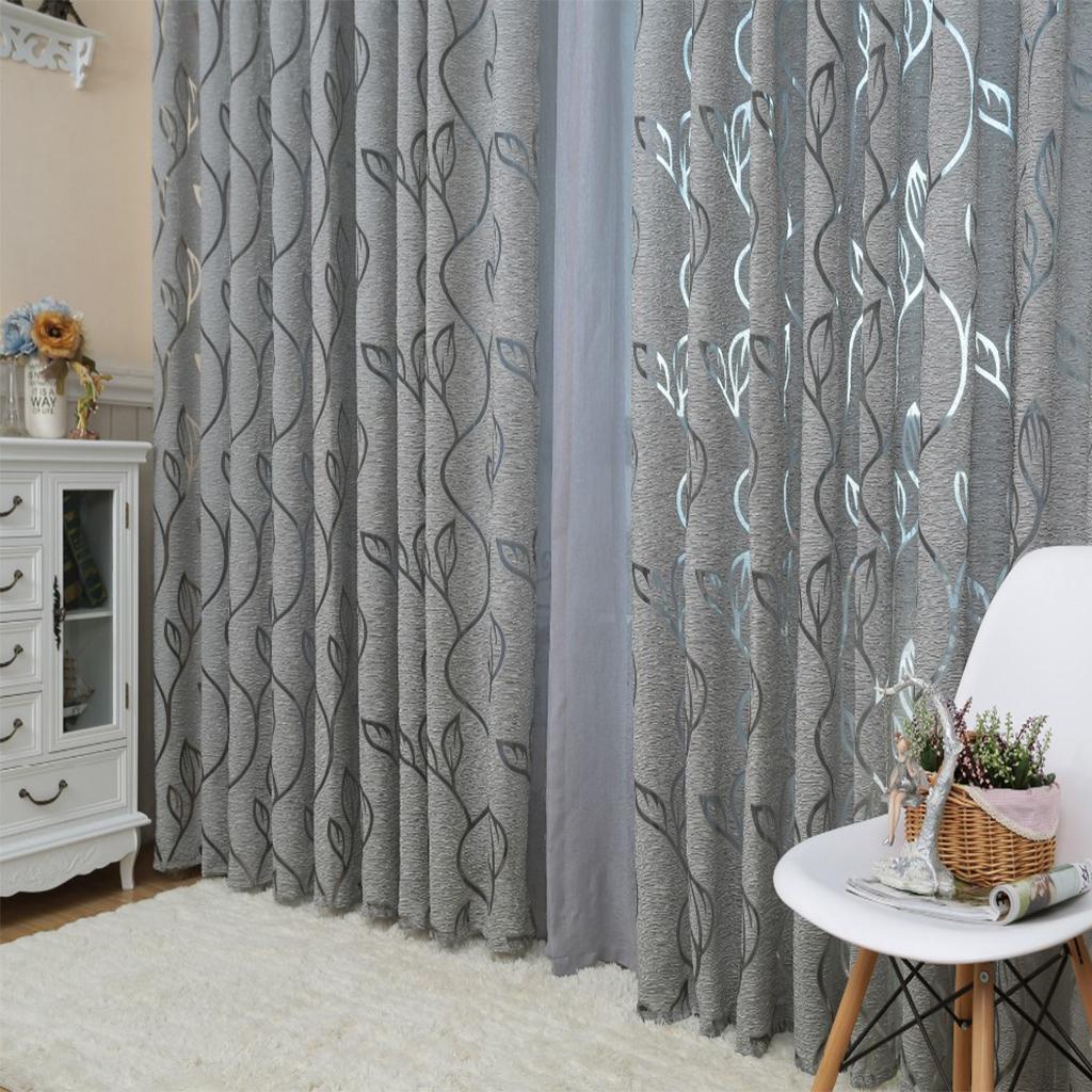 2Pcs Window Tulle Voile Bubble Leaf Curtain Panel 100x270cm Gray