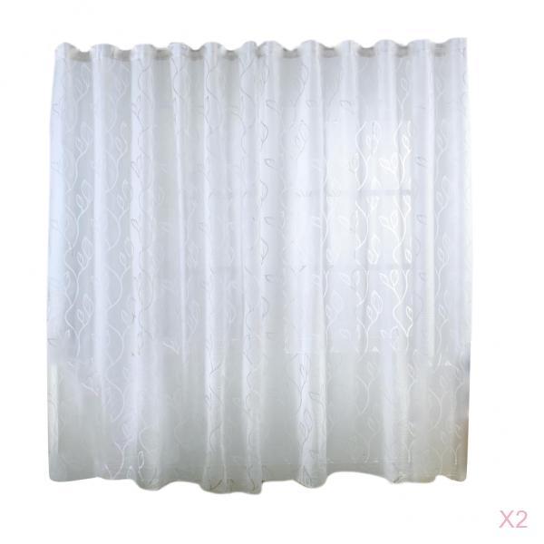 2Pcs Window Tulle Voile Bubble Leaf Curtain Panel 100x270cm White