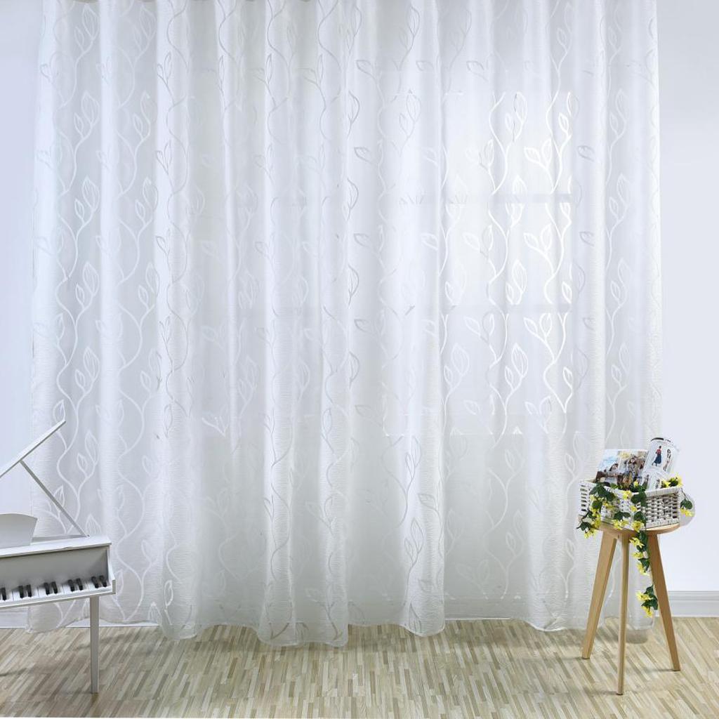 2Pcs Window Tulle Voile Bubble Leaf Curtain Panel 100x270cm White