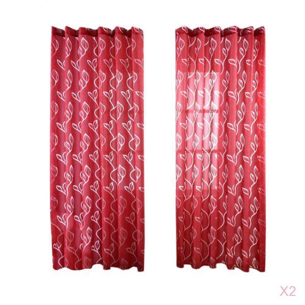 2Pcs Window Tulle Voile Bubble Leaf Curtain Panel 100x270cm Red