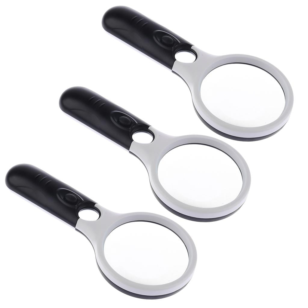 3 pieces Handheld 3X 45X Magnifier Magnifying Glass Jewelry Loupe