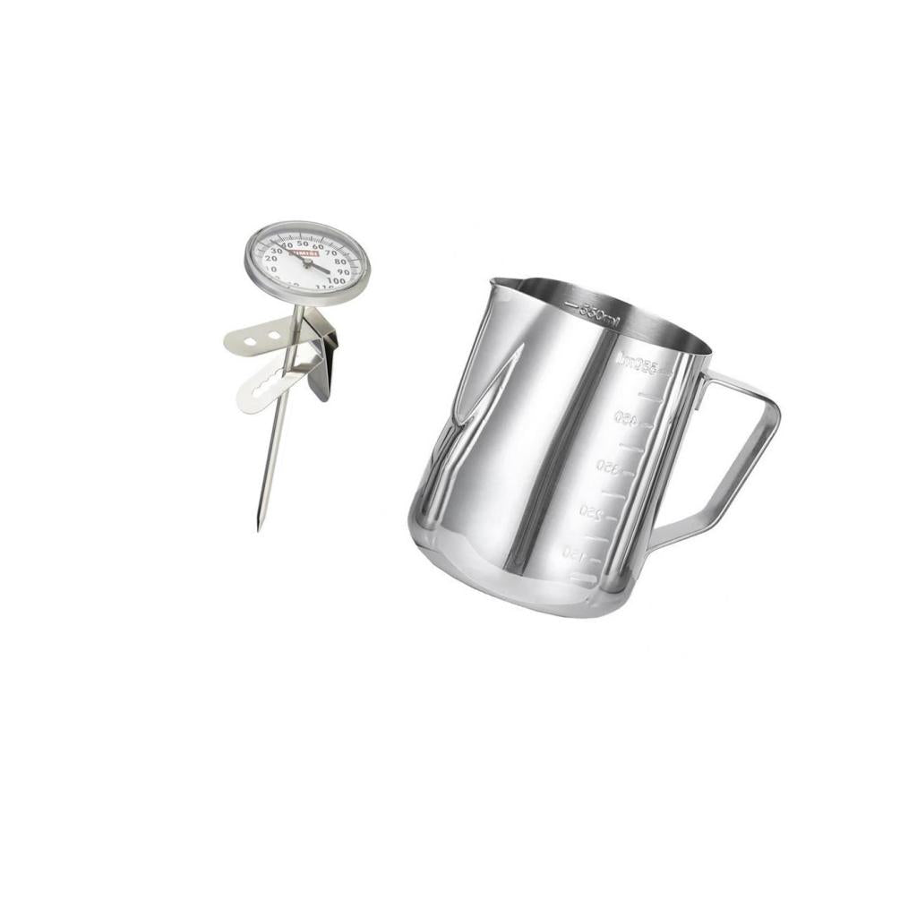 600ML Stainless Steel Coffee Milk Frothing Jug + Milk Frothing Thermometer
