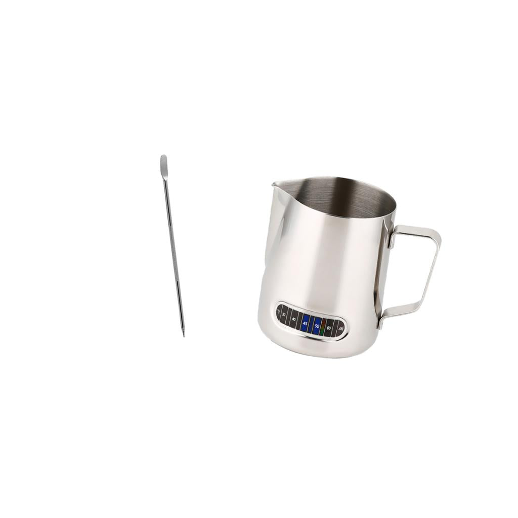600ml Metal Milk Frothing Pitcher Jug with Integrated Thermometer Art Pen