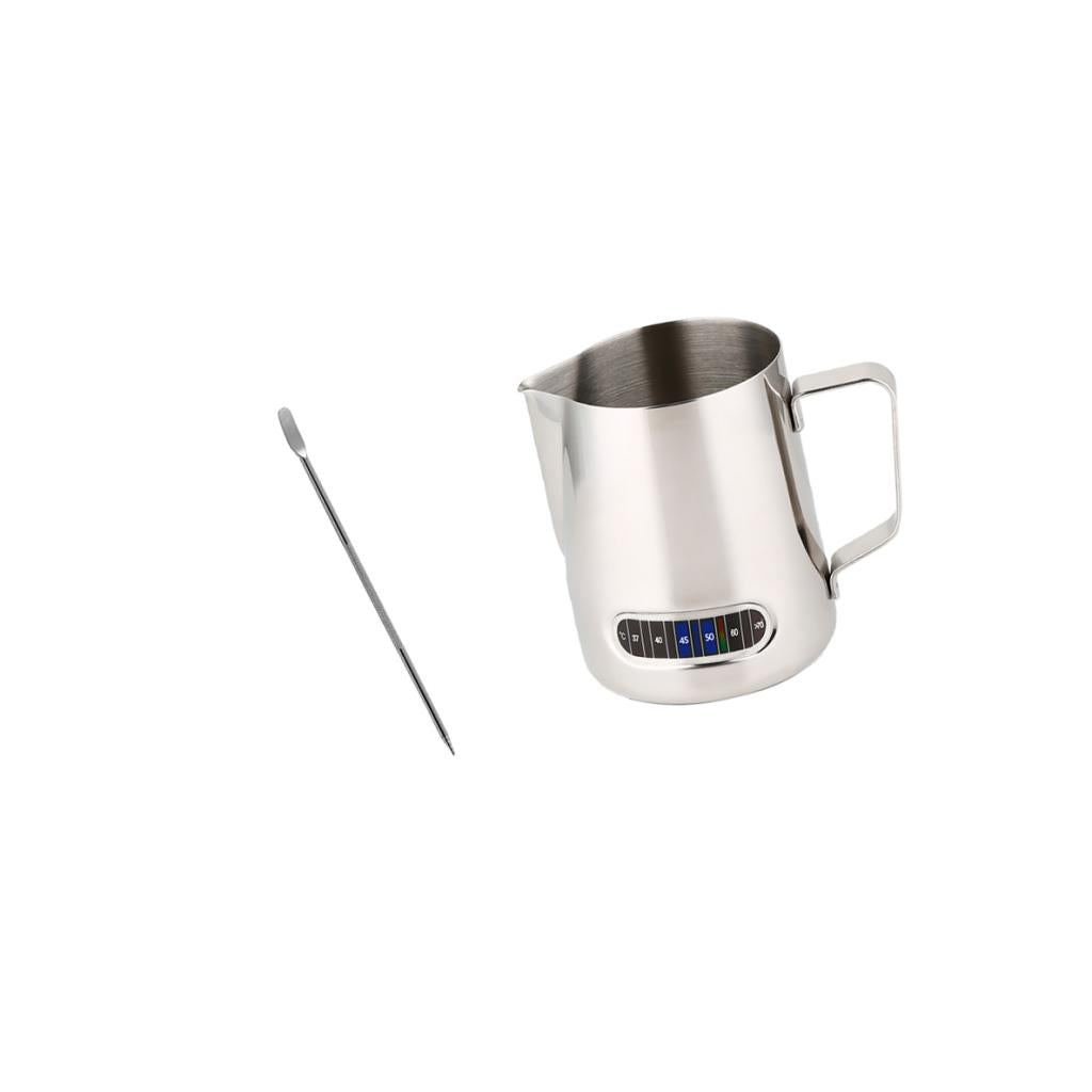 600ml Metal Milk Frothing Pitcher Jug with Integrated Thermometer Art Pen