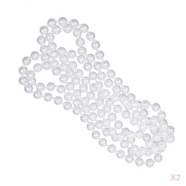2pcs Women 7mm White Pearl Long Sweater Necklace Party Accessory