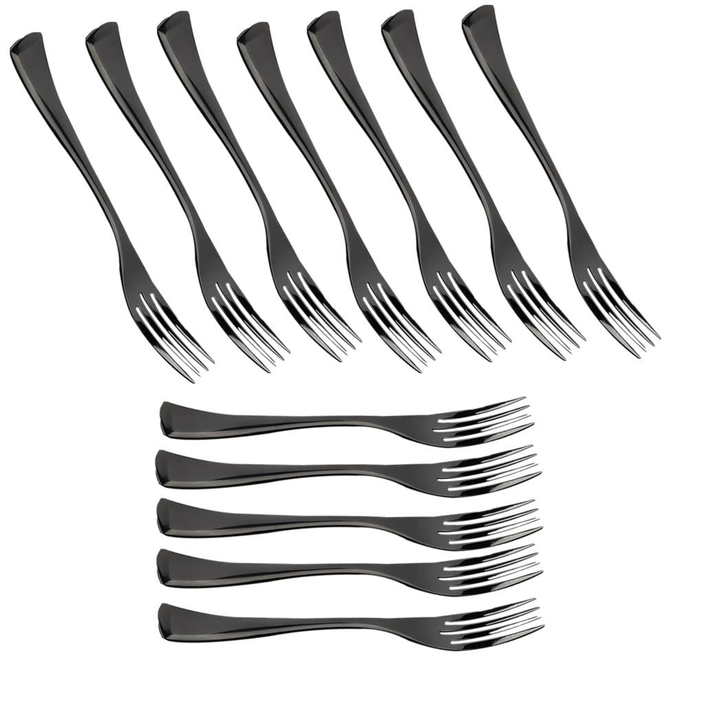12 Pieces Matte Black Stainless Steel Cutlery Dining Table Dinner Steak Fork