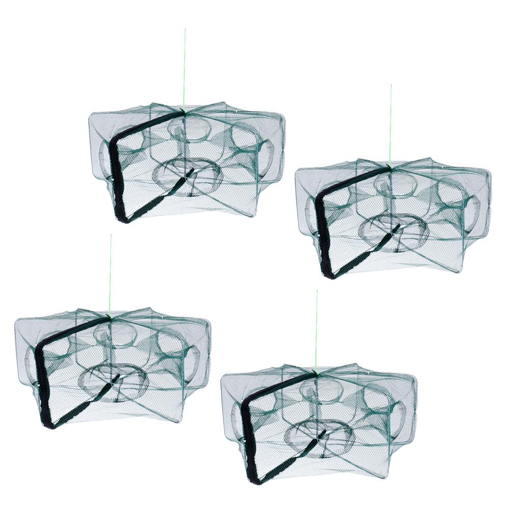 4 Foldable Fishing Crab Net Trap Cast Dip Cage Fish Prawn Shrimp Net 6 Holes