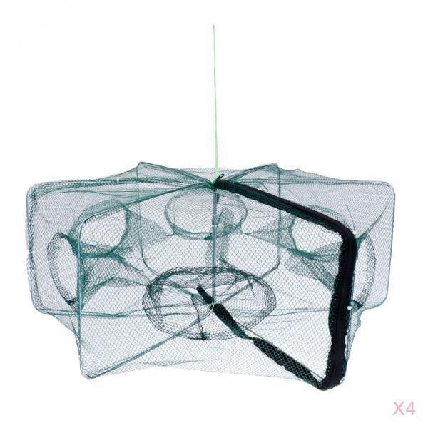 4 Foldable Fishing Crab Net Trap Cast Dip Cage Fish Prawn Shrimp Net 6 Holes