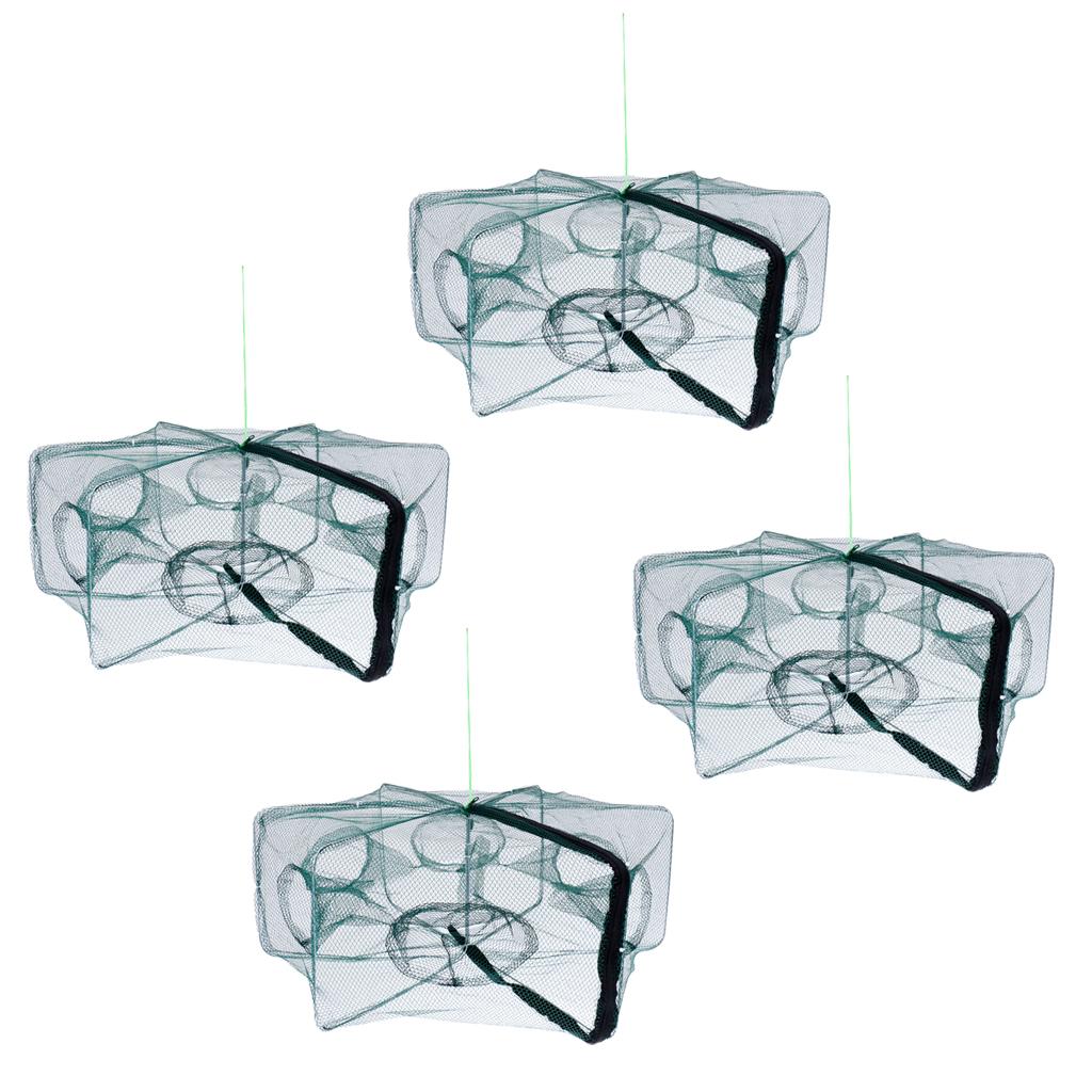 4 Foldable Fishing Crab Net Trap Cast Dip Cage Fish Prawn Shrimp Net 6 Holes