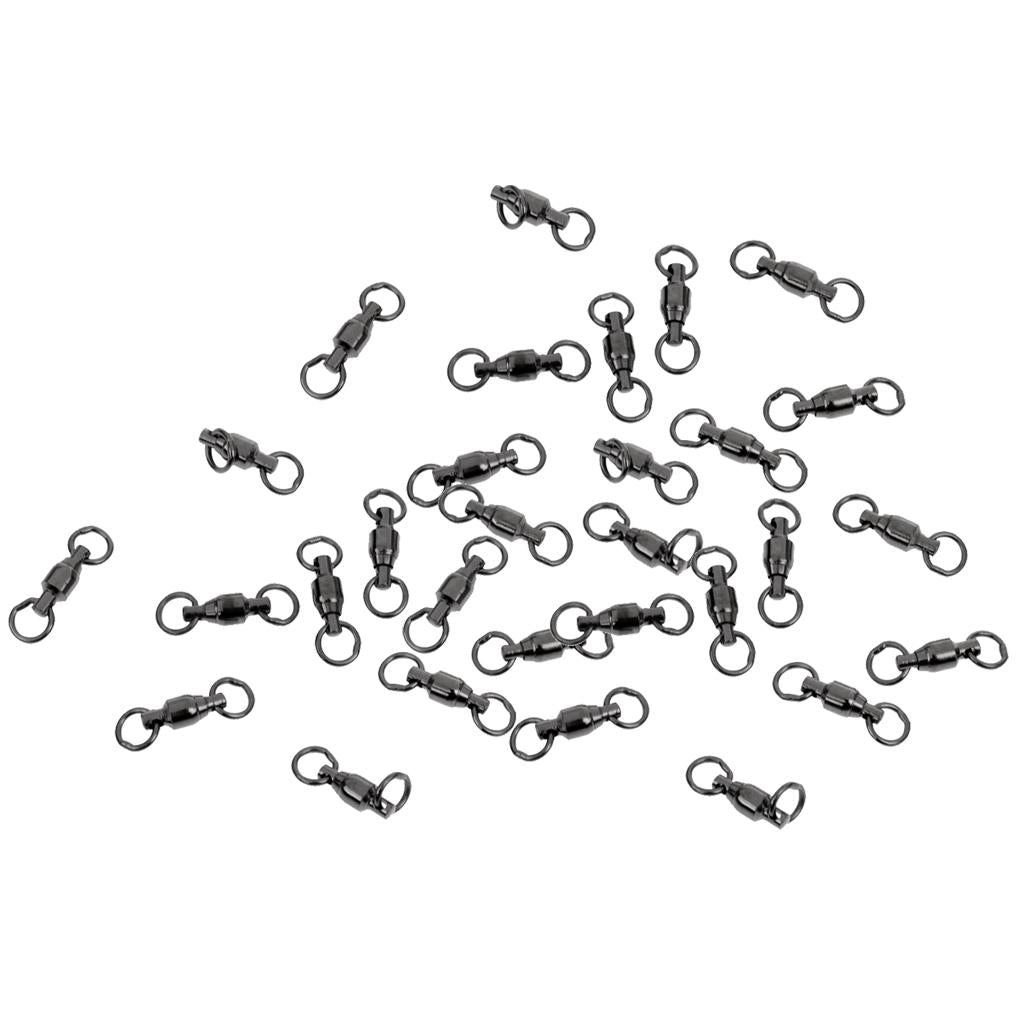 30pcs Heavy Duty Ball Bearing Swivel Solid Rings Fishing Swivels Black 2#
