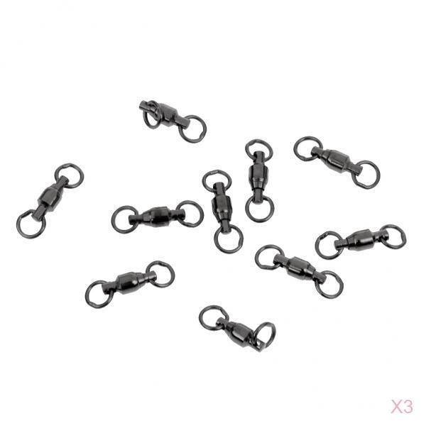30pcs Heavy Duty Ball Bearing Swivel Solid Rings Fishing Swivels Black 1#