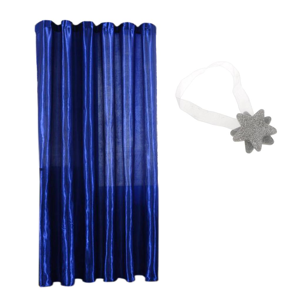 Blackout Curtain Drape with Magnetic Star Buckle Blue# 200x250cm slot top