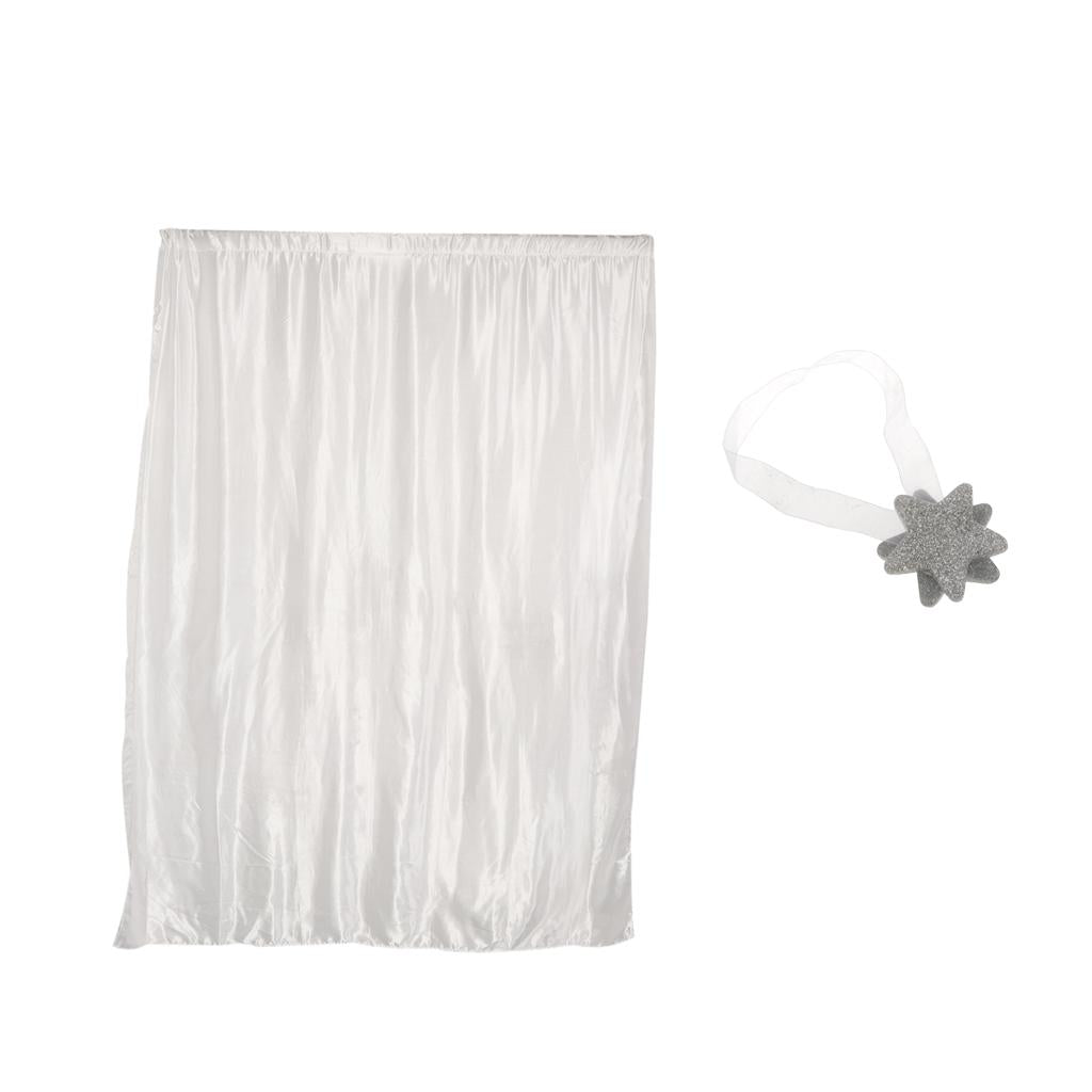 Blackout Curtain Drape with Magnetic Star Buckle White#200x250cm slot top