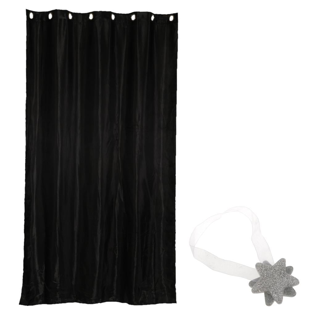 Blackout Curtain Drape with Magnetic Star Buckle Black#150x250cm Eyelet