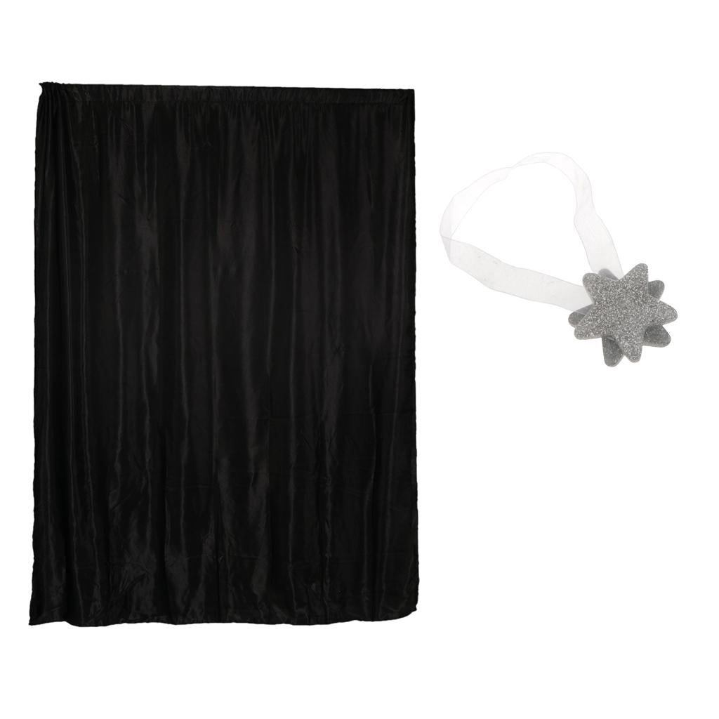 Blackout Curtain Drape with Magnetic Star Buckle Black#150x250cm slot top
