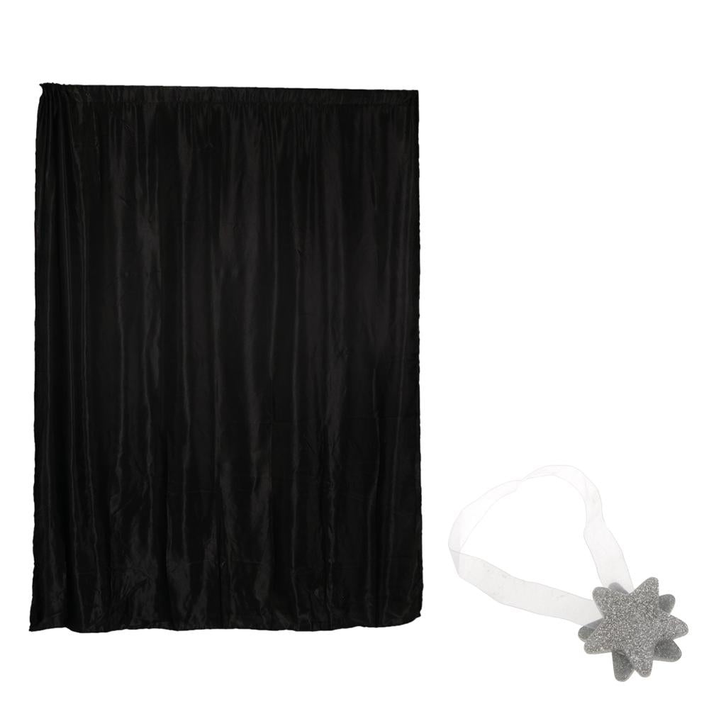 Blackout Curtain Drape with Magnetic Star Buckle Black#150x250cm slot top