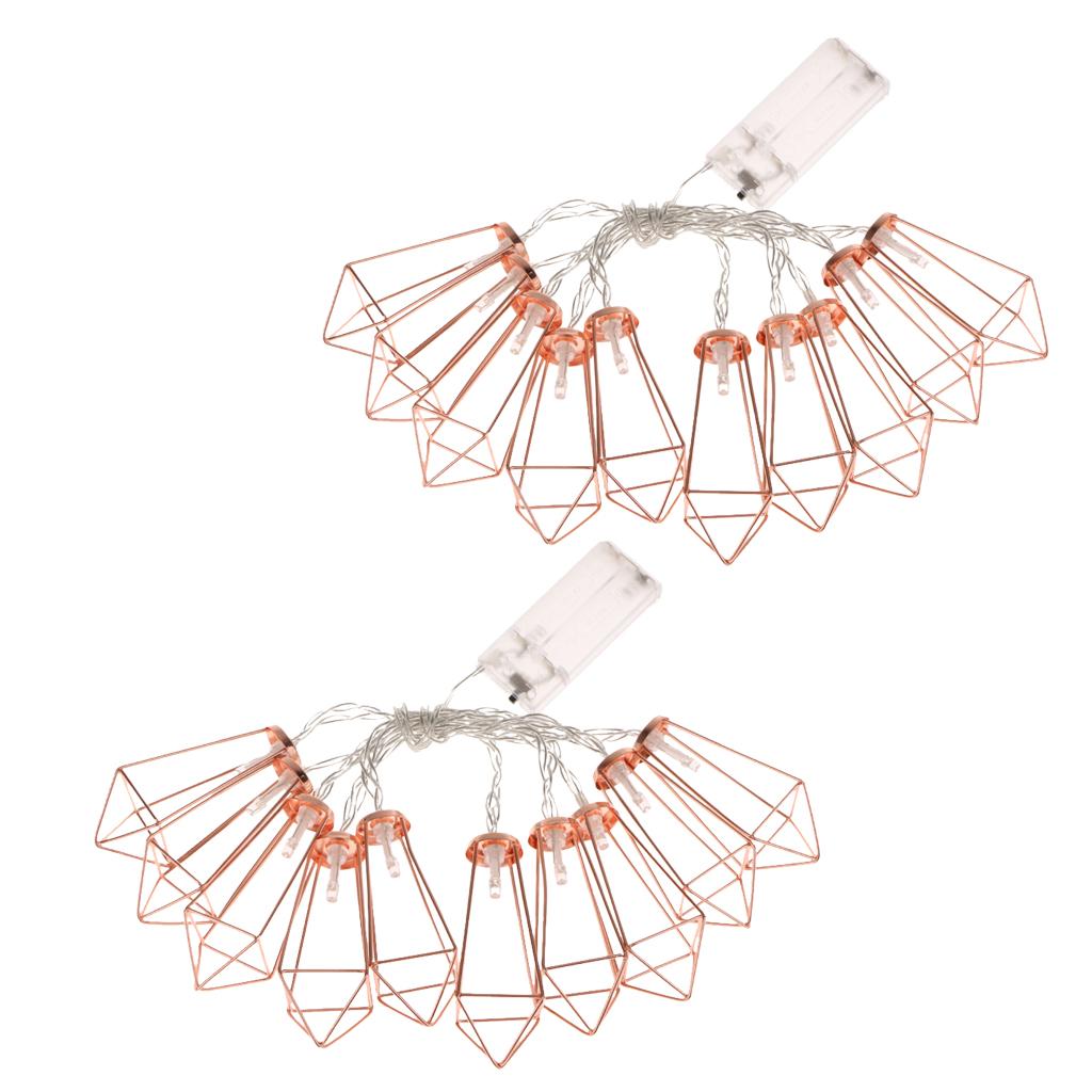 2Pcs Metal Rose Gold Geometric String Lights Home Garden Decor Warm White